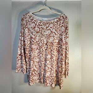 J Jill Butterfly Print Top - Brown & Cream Sz L